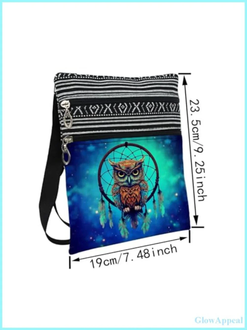 Owl Pattern Crossbody Bag Polyester Adjustable Strap Sling